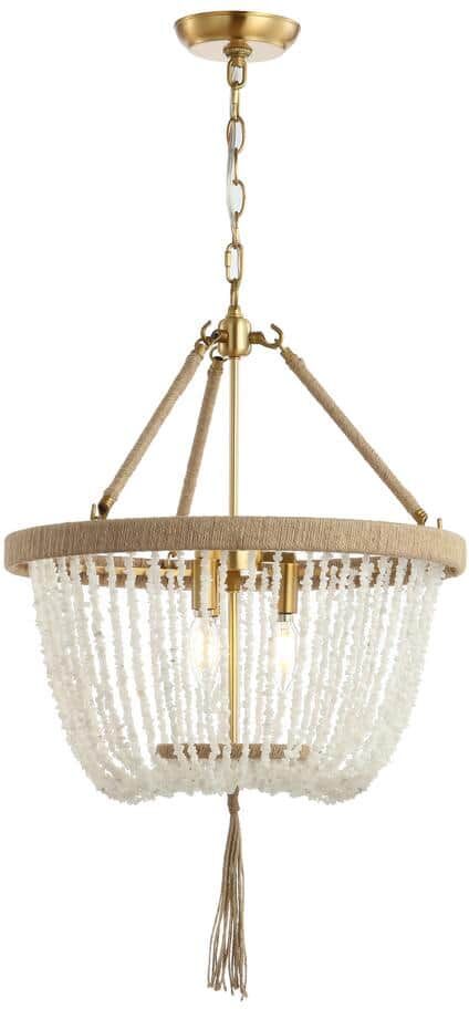 SAFAVIEH Cydney 4-Watt 3-Light White Pendant-Light with Wood Beads Shade