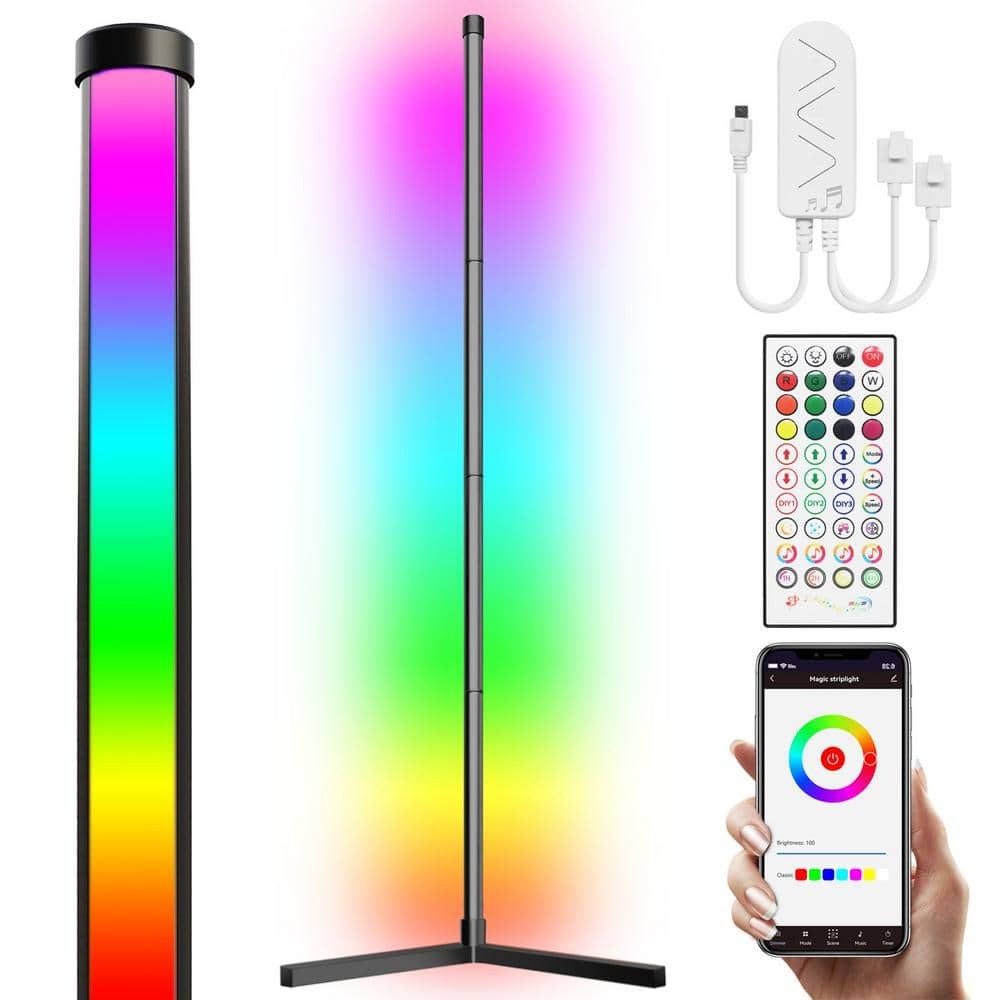 ECO4LIFE 61 in. Black Metal LED 1-Light Smart Dimmable Standard Integrated LED Floor Lamp for Living Room