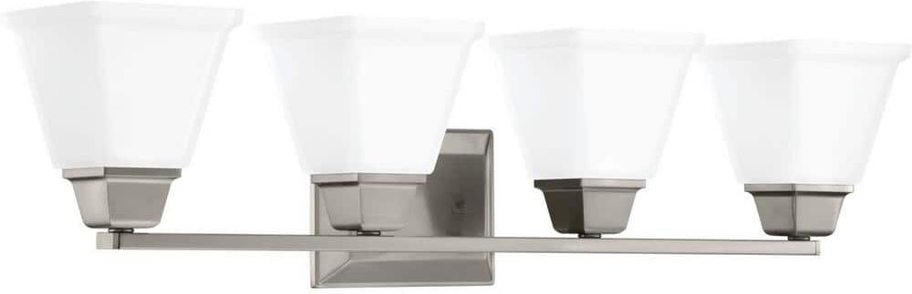 Progress Lighting Clifton Heights Collection 4-Light Brushed Nickel Etched Glass Craftsman Bath Vanity Light