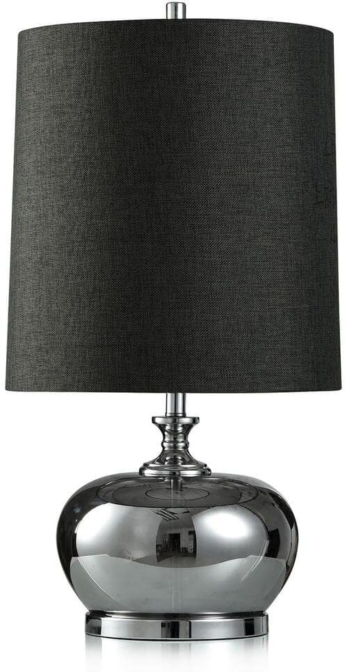 StyleCraft 31.75 in. Silver Transluscent, Chrome Table Lamp with Charcoal Gray Linen Shade