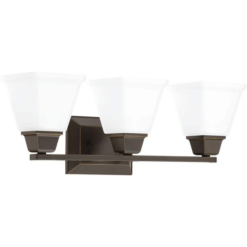 Progress Lighting Clifton Heights Collection 3-Light Antique Bronze Etched Glass Craftsman Bath Vanity Light