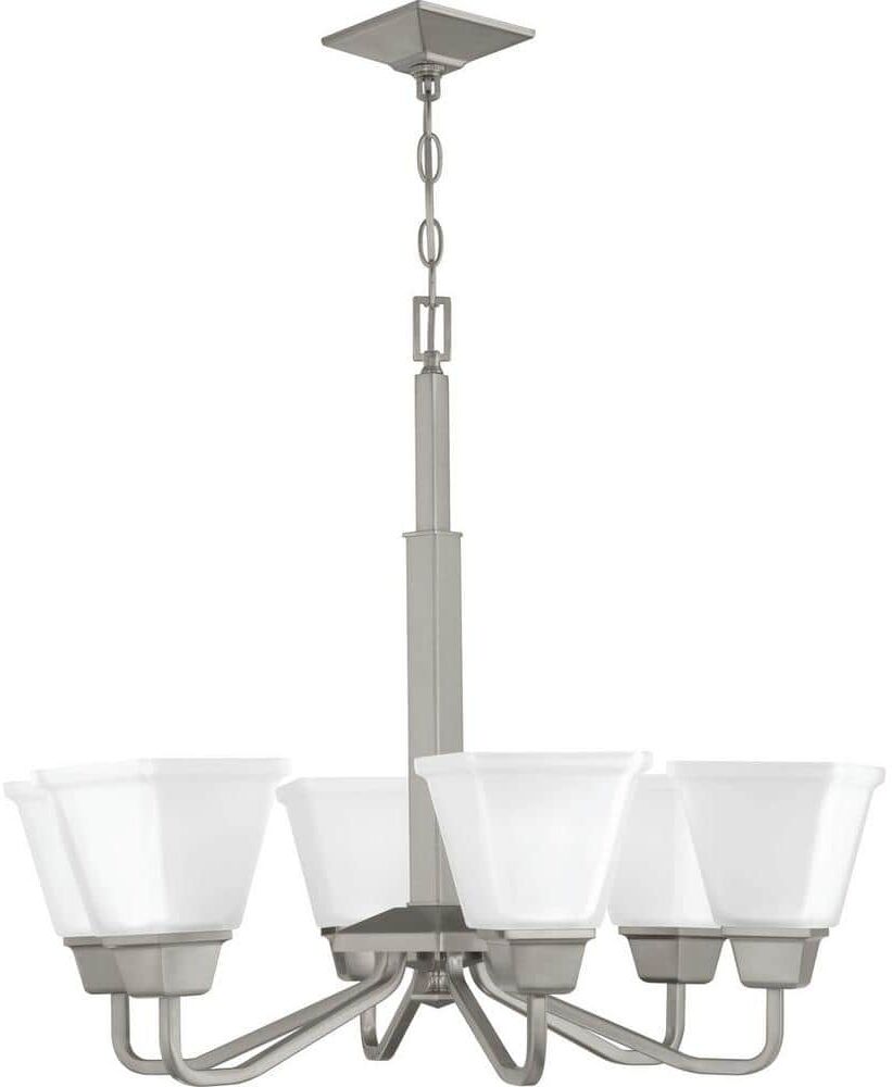 Progress Lighting Clifton Heights Collection 6-Light Brushed Nickel Etched Glass Craftsman Chandelier Light