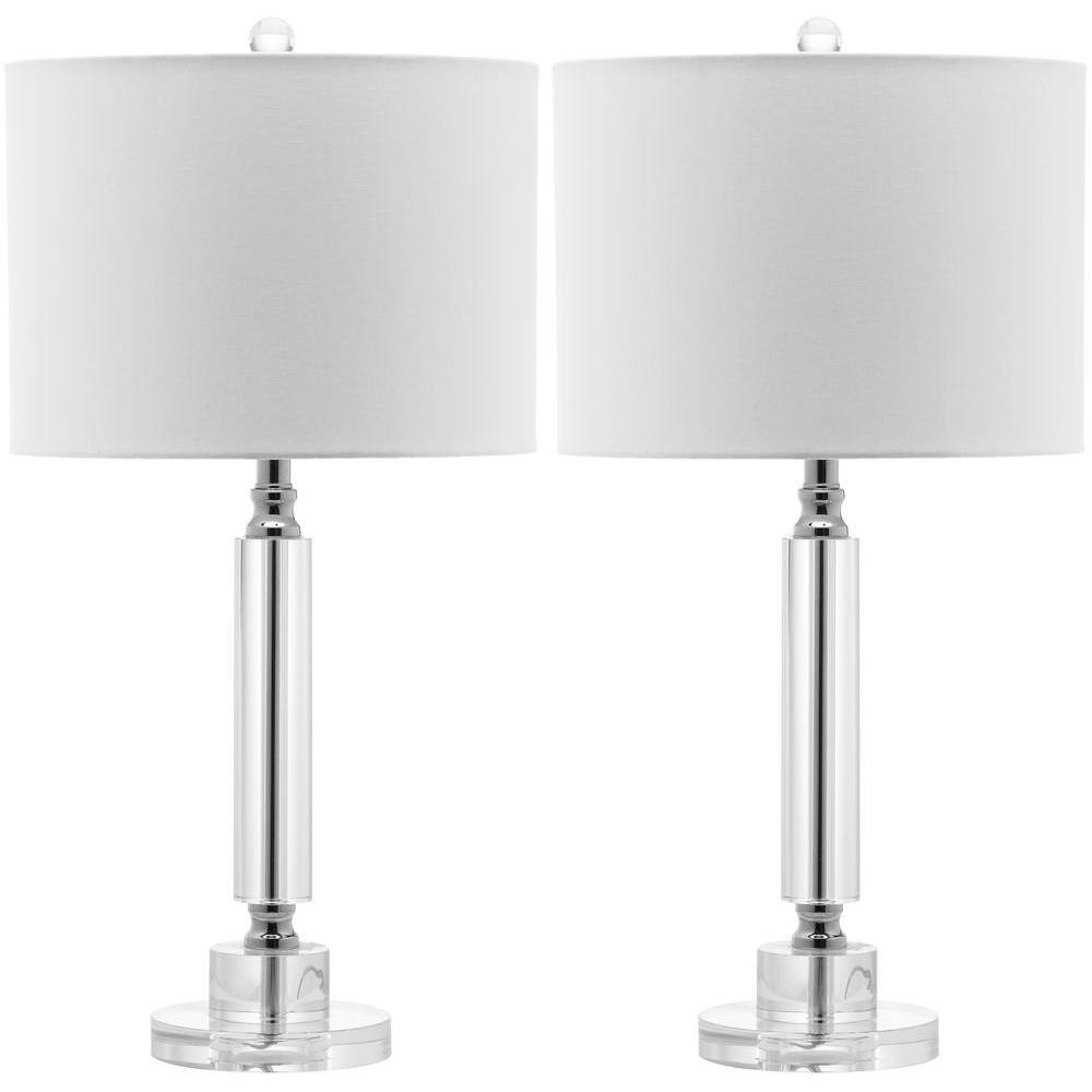 SAFAVIEH Deco 24.5 in. Clear Column Crystal Table Lamp with White Shade (Set of 2)