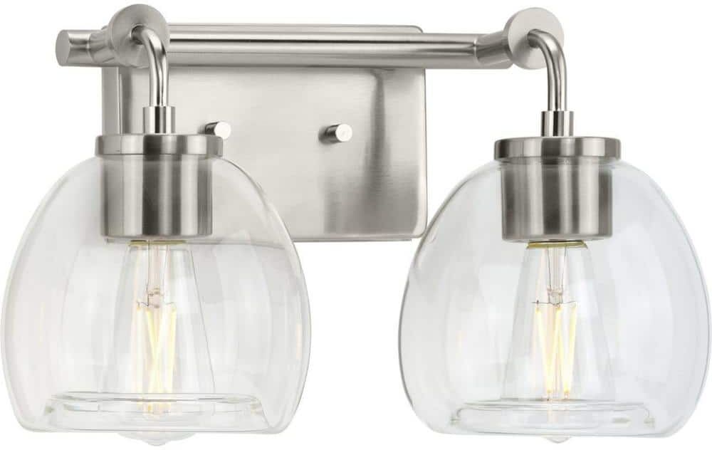 Progress Lighting Caisson 14.62 in. 2-Light Brushed Nickel Clear Glass Urban Industrial Bath Vanity Light