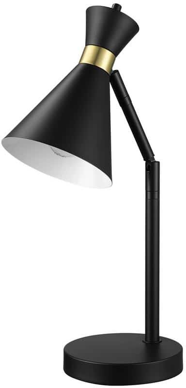 Globe Electric 16 in. Desk Lamp, Matte Black Finish, Matte Brass Accents, Pivot Joint, On/Off Rotary Switch On Socket, E26 Base Bulb