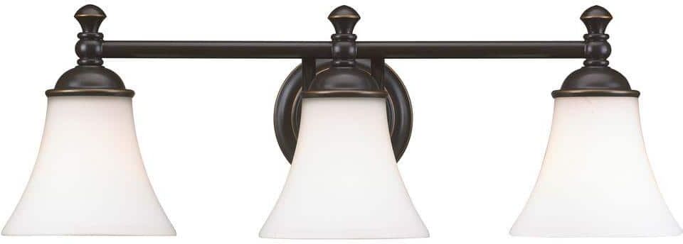 Hampton Bay Crawley 3-Light Oil-Rubbed Bronze Vanity Light with White Glass Shades