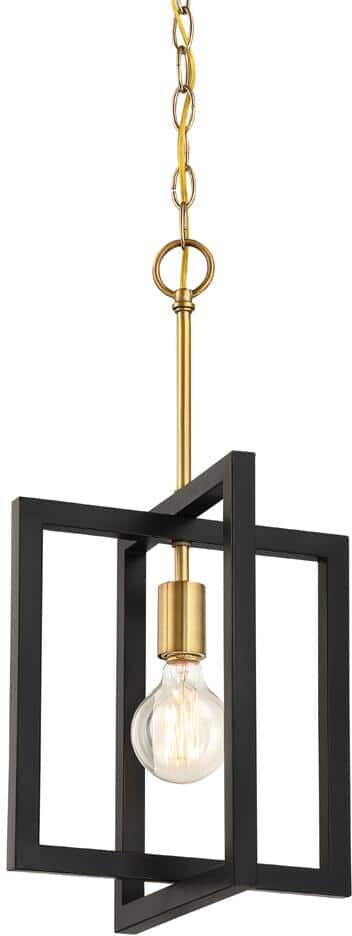 Designers Fountain Xander 60-Watt 1-Light Aged Warm Brass Mini-Pendant with Black Cage Shade