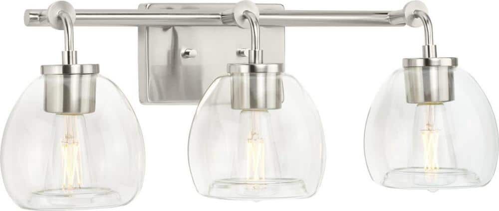 Progress Lighting Caisson 23.25 in. 3-Light Brushed Nickel Clear Glass Urban Industrial Bath Vanity Light