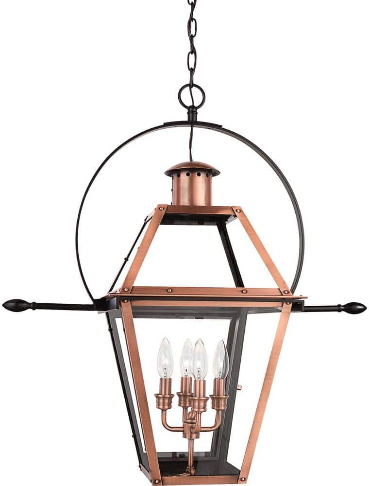 Quoizel Rue De Royal 4-Light Aged Copper Pendant with Clear Glass