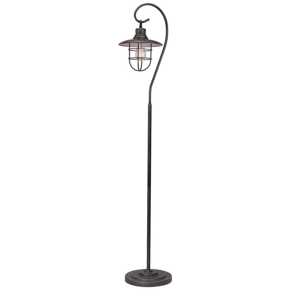 Kira Home Lantern 58 in. Brushed Pewter Industrial 1-Light Lantern Floor Lamp with Brushed Pewter Shade, Bulb Included