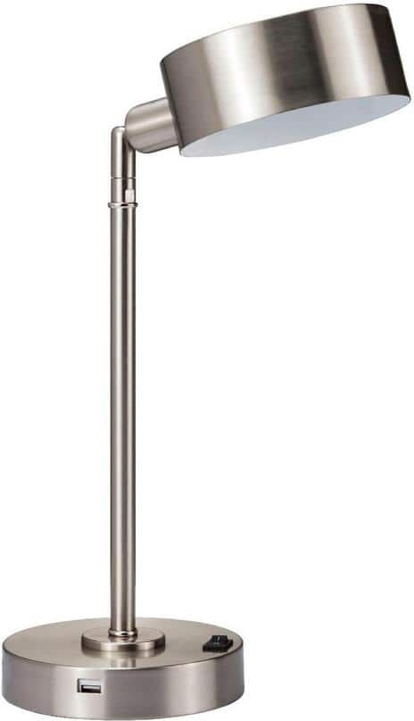 ORE International 15 in. Cambert Brush Silver LED Table Lamp with Usb Port