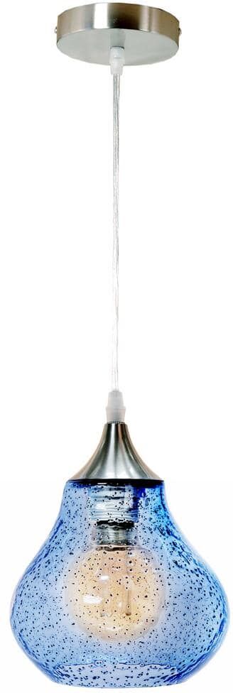 Jug 1-Light Nickel Hand Blown Blue Seeded Glass Shade Pendant