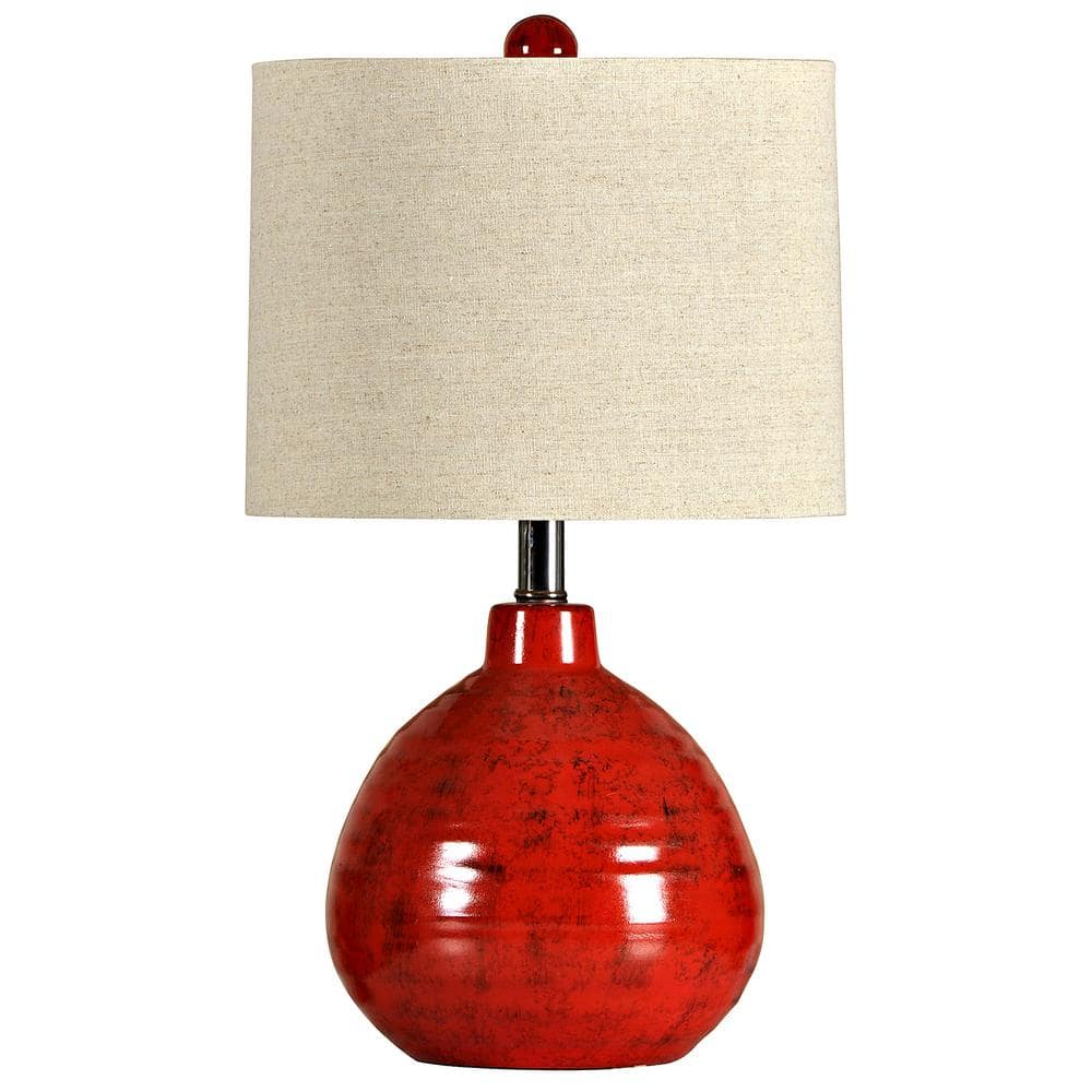 StyleCraft Cameron - Table Lamp - Apple Red Finish - White Linen Shade