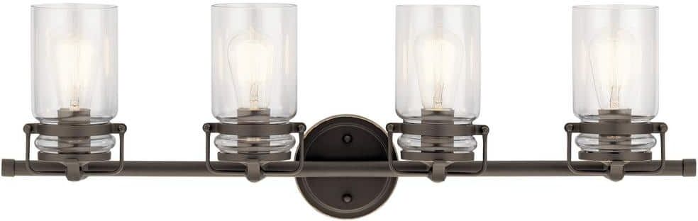 KICHLER Brinley 32.5 in. 4-Light Old Bronze Vintage Bathroom Vanity Light with Clear Glass Shade