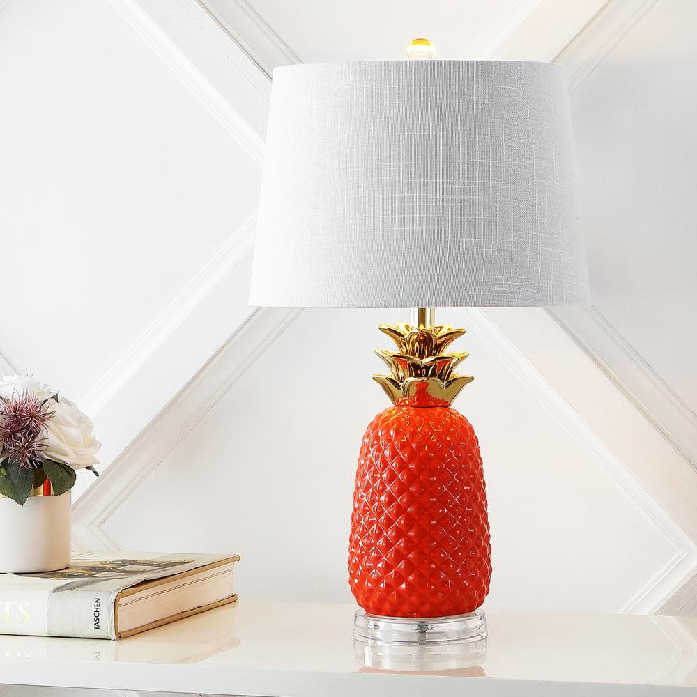 JONATHAN Y Pineapple 23 in. Classic Vintage Ceramic LED Table Lamp, Orange/Gold