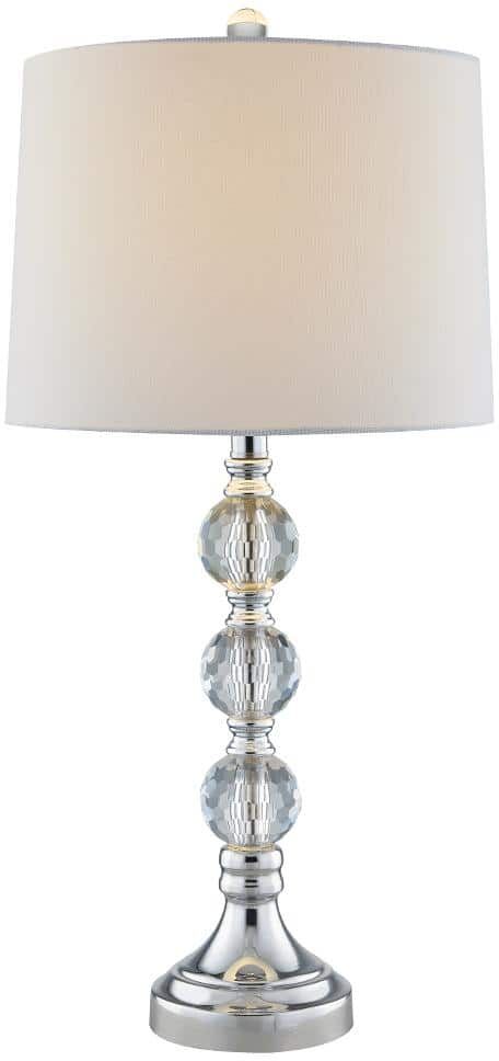 Maxax Montgomery 28 in. H Silver Chrome and Crystal Ball Deco Modern Glam Table Lamp with White Linen Shade (2-Pack)