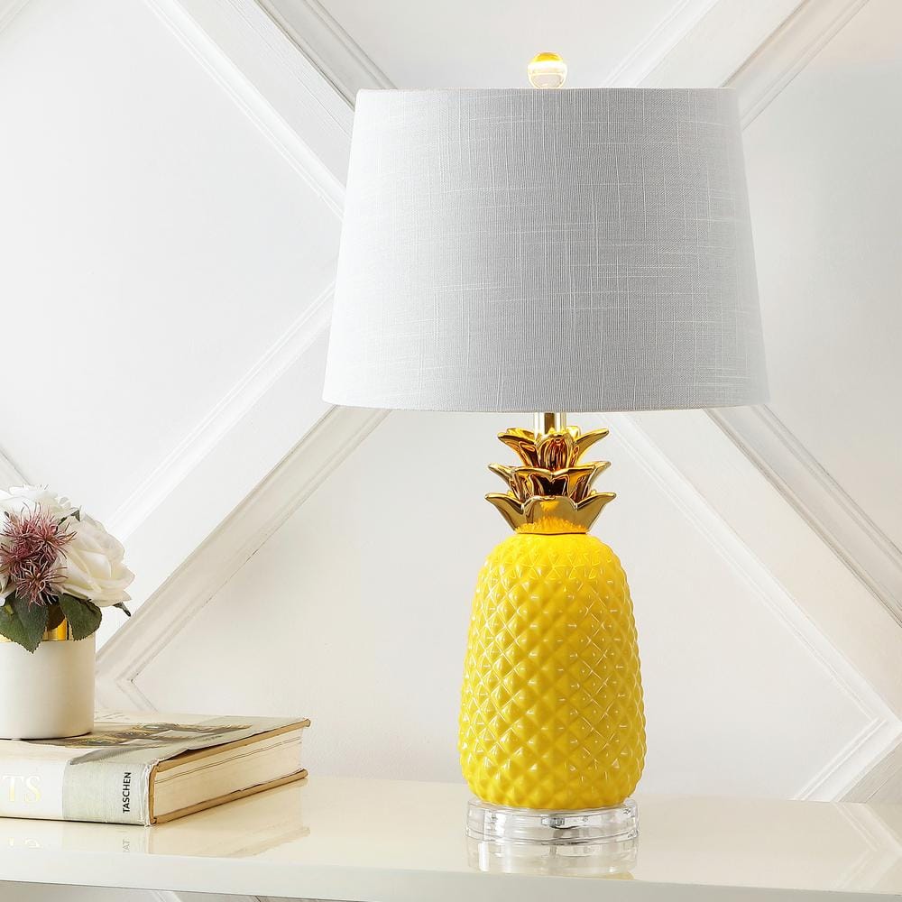 JONATHAN Y Pineapple 23 in. Classic Vintage Ceramic LED Table Lamp, Yellow/Gold