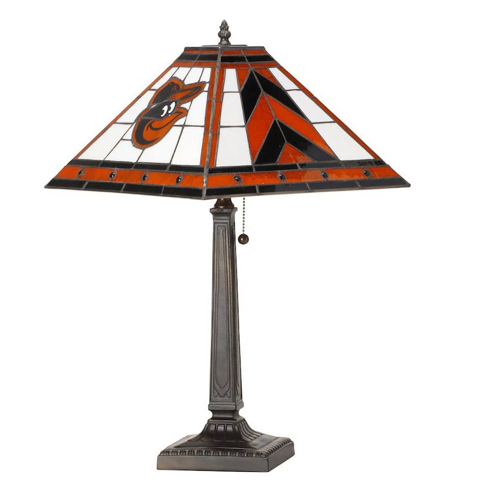 The Memory Company MLB 23 in. Antique Bronze Stained Glass Mission Lamp- Orioles