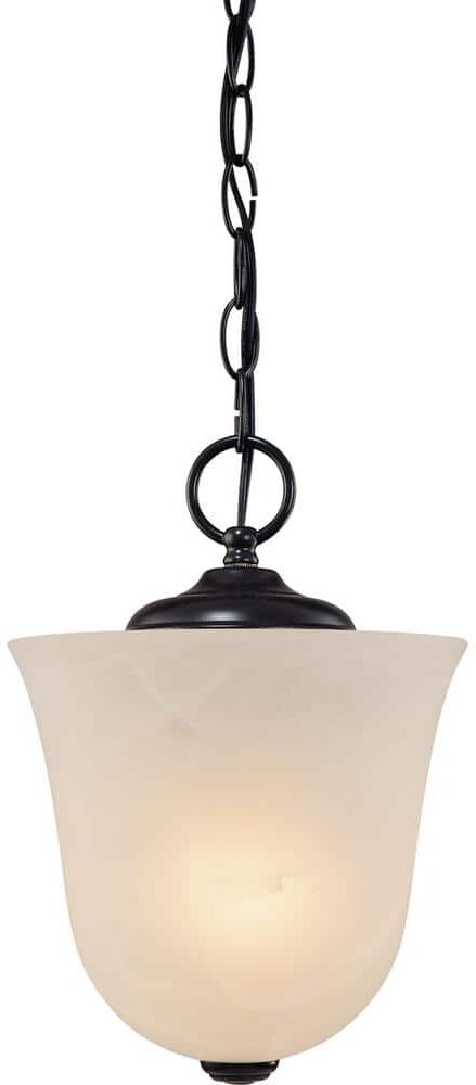 Volume Lighting Hammond 1-Light Indoor Antique Bronze Mini Convertible Hanging Pendant (Semi-Flush) with Alabaster Glass Bell Shade