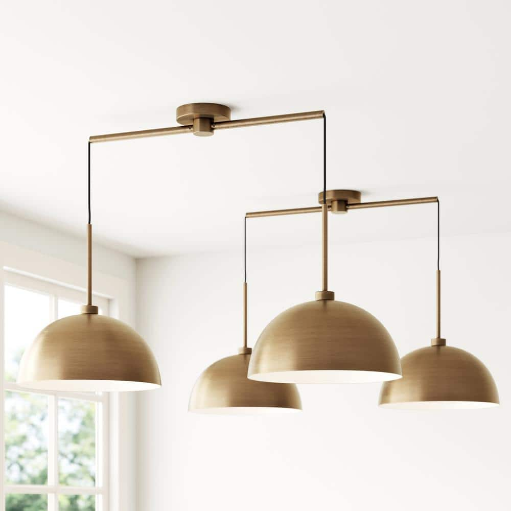 Nathan James Percy Modern 2-Light Pendant Light, with Metal Shade and Adjustable Cord, For Kitchen, Vintage Brass, Set of 2