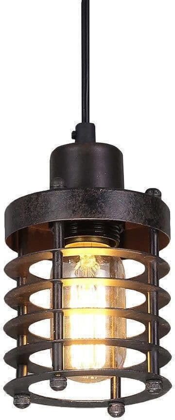 LNC Industrial 1-Light Metal Drum Pendant with Rust Bronze Open Cage Vintage Mini Pendant Light for Foyer Hallway Kitchen