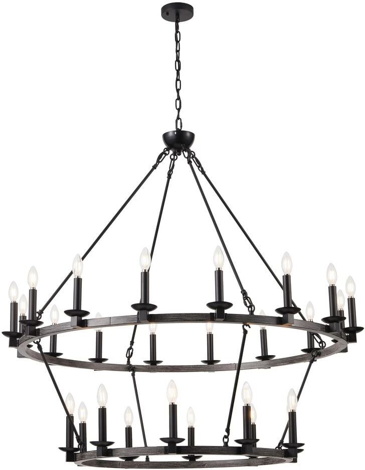 aiwen 26-Light Black Wagon Wheel Chandelier 2 Tier Large Farmhouse Round Industrial Ceiling Hanging Light