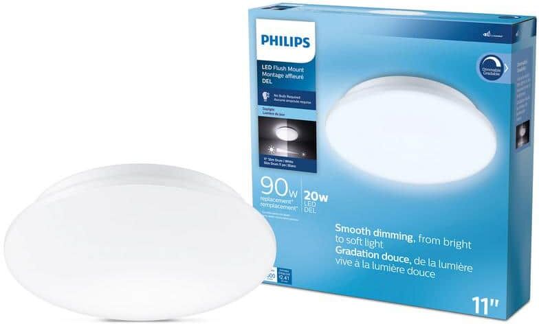 Philips White 11 in. Slim Drum Integrated LED Flush Mount Daylight 5000K (2-Pack)