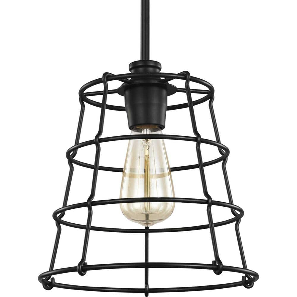 Progress Lighting Chambers 1-Light Black Mini-Pendant