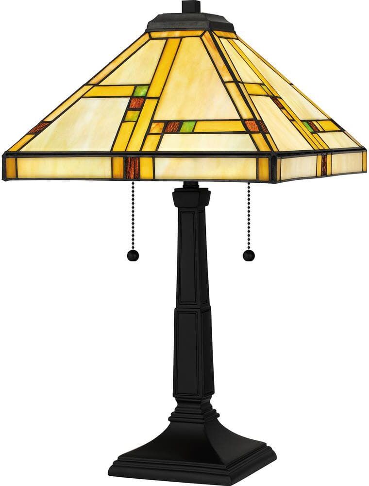 Quoizel Orson 23 .5 in. Matte Black Table Lamp with Multicolor Art Glass Shade