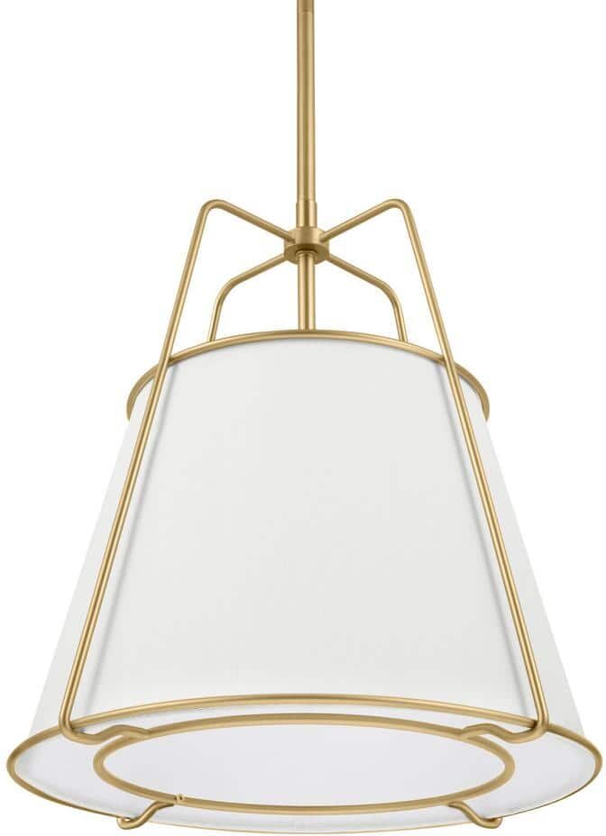 Home Decorators Collection Havenport 2-Light Gold Pendant with White Fabric Shade