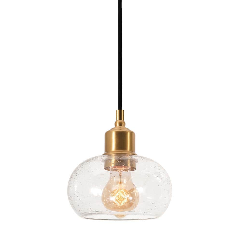 AFX Laney 1-Light Vintage Gold, Clear Shaded Pendant Light with Clear Seeded Glass Shade