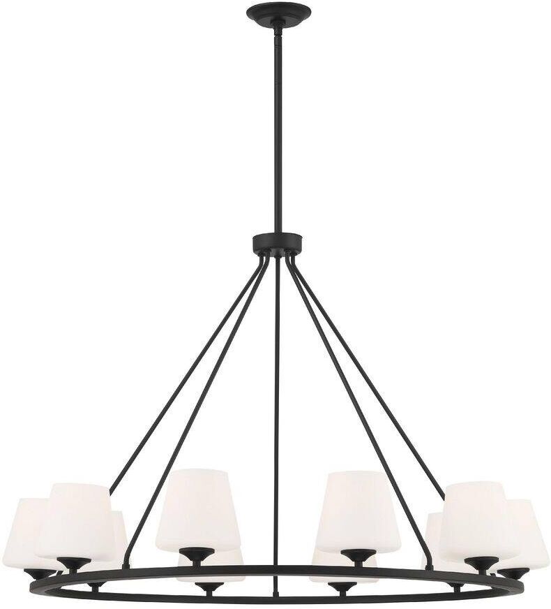 Crystorama Keenan 10-Light Matte Black Chandelier with Glass Shade