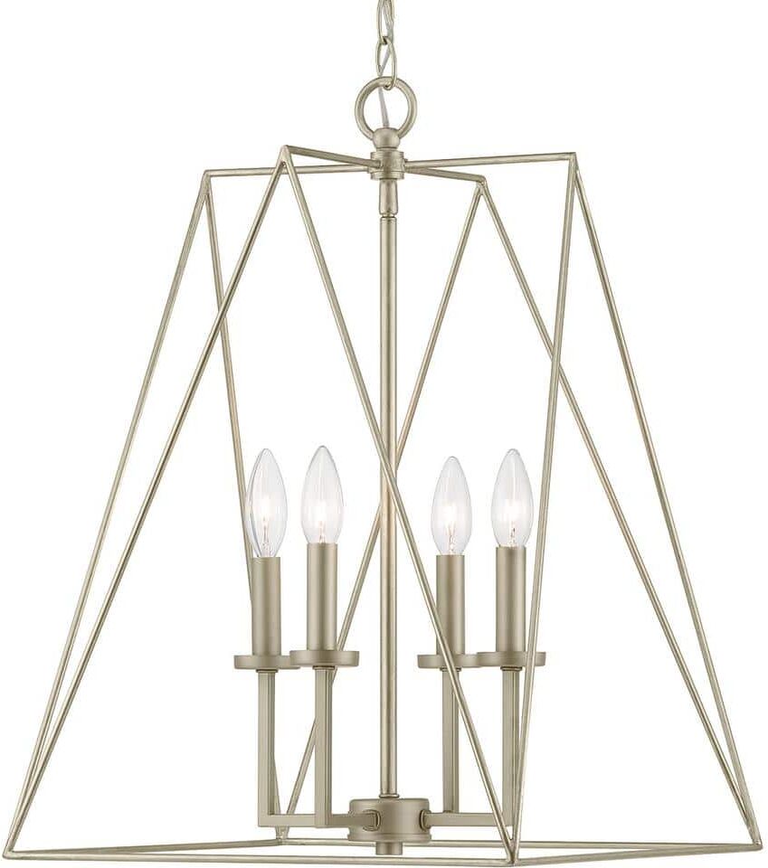 Progress Lighting Ferncroft 4-Light Silver Ridge Pendant with Antique Nickel Accents