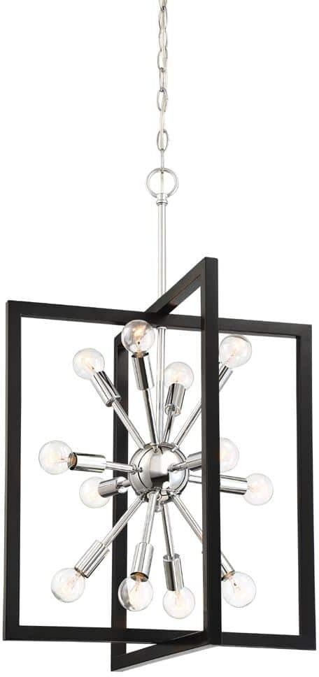 Designers Fountain Xander 60-Watt 12-Light Chrome Pendant with Black Cage Shade