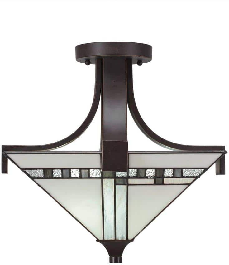 Aspen 14 in. Dark Granite Semi-Flush with New Deco Art Glass Shade