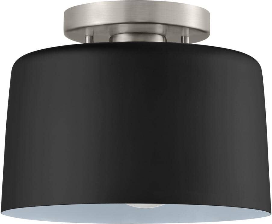 Home Decorators Collection 10 in. 1-Light Matte Black and Brushed Nickel Semi-Flush Mount