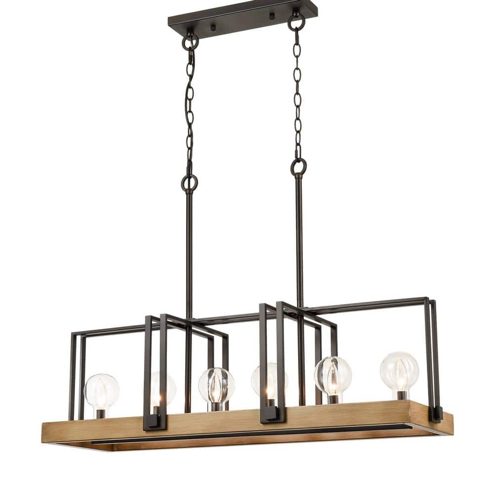 CLAXY 6-Light Black No Decorative Accents Shaded Geometric Chandelier for Dining Room;Foyer with No Bulbs Included