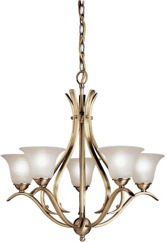 KICHLER Dover 24 in. 5-Light Antique Brass Transitional Shaded Bell Chandelier for Dining Room