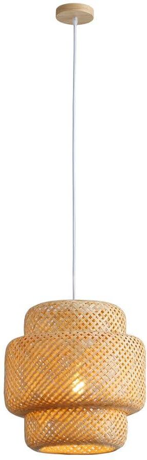 aiwen 1-Light Pewter Natural Material Bamboo Cylinder Pendant Lighting with Woven Rattan Shade