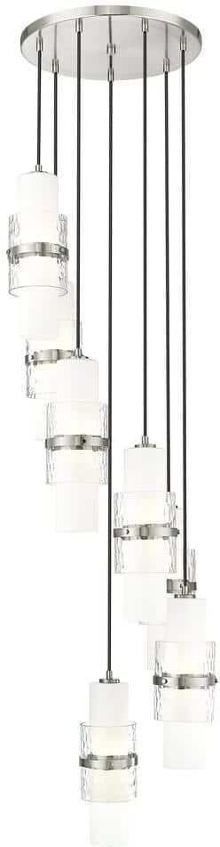 Cayden 18 in. 7-Light Brushed Nickel Round Chandelier with Clear Plus Etched Opal Glass Shades