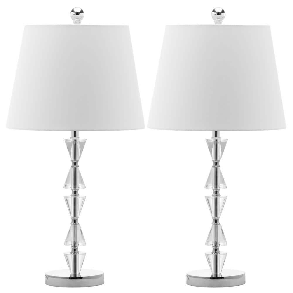 SAFAVIEH Deco Prisms 21 in. Clear Crystal Prism Table Lamp with White Shade (Set of 2)
