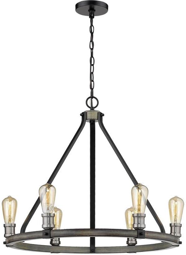 Kirkland 6-Light Ashen Barnboard Chandelier with No Shade