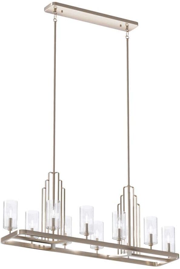 KICHLER Kimrose 44.75 in. 10-Light Polished Nickel with Satin Nickel Art Deco Candlestick Linear Chandelier for Dining Room