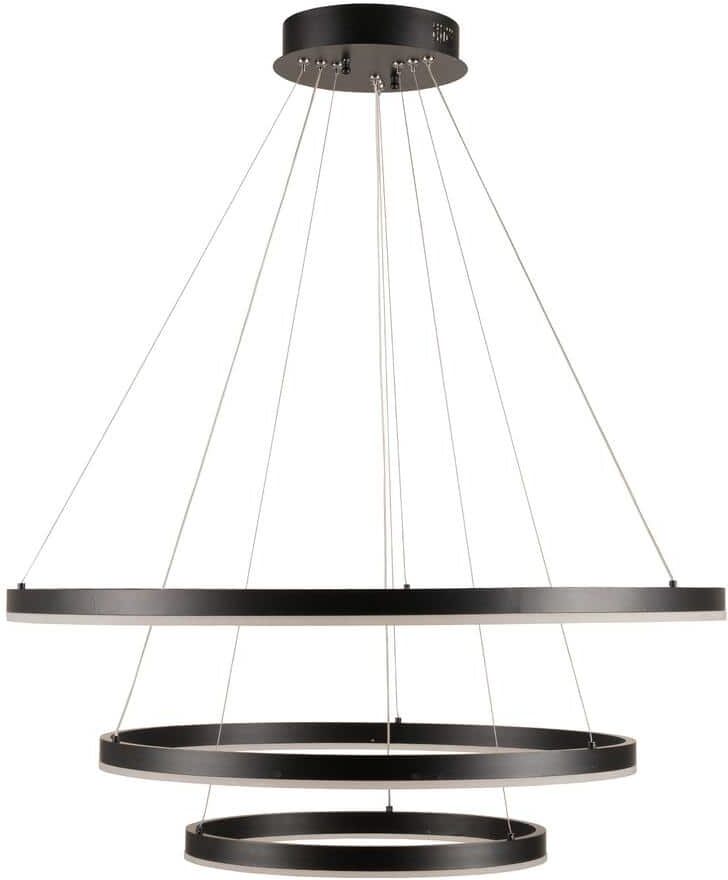 Amucolo 75-Watt Integrated LED Matte Black Chandelier Light with 3 Rings Pendant