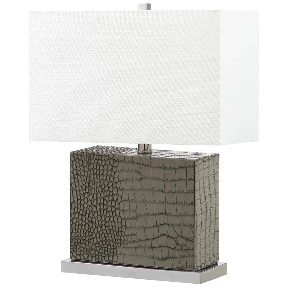 SAFAVIEH Delia 20.5 in. Grey Faux Alligator Table Lamp with Off-White Shade