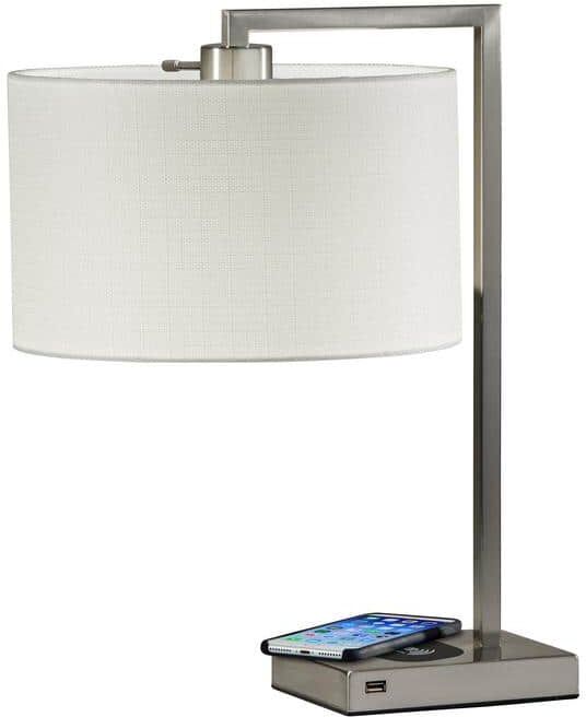 Adesso Austin 21 in. Brushed Steel Table Lamp with Qi Wireless Charging