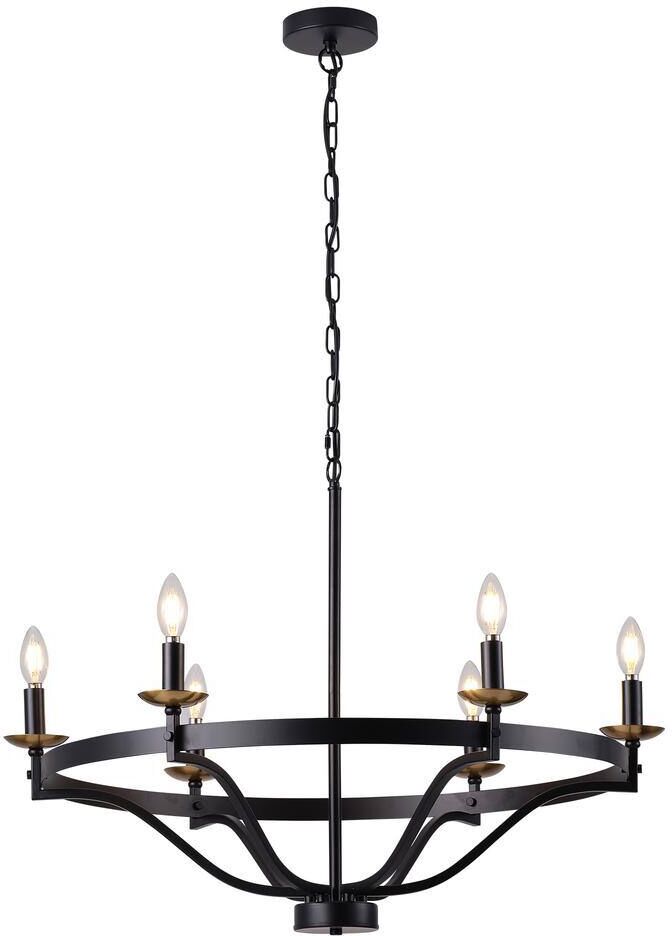 LWYTJO 6-Light Black Dimmable Wagon Wheel Chandelier for Foyer with No Bulbs Included