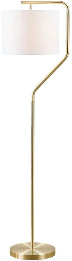 Etokfoks 60 in. Gold Finish Plug-In and Flexible Floor Bankers Gooseneck Type Desk Lamp Drum-Shaped Shade with No Bulbs Included