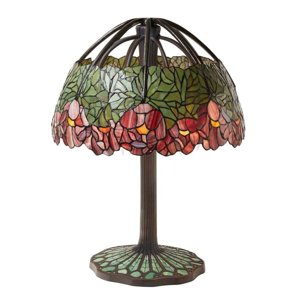 River of Goods Lyra 27 in. Antique Bronze and Multi-Color Tiffany-Style Stained Glass Lotus Table Lamp