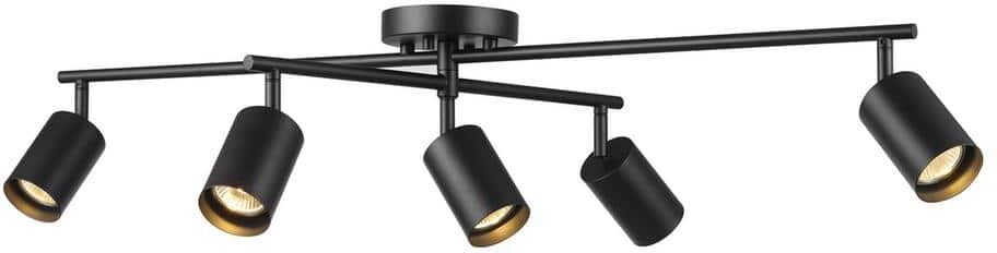 Globe Electric 2.8 ft. Matte Black Indoor Hard Wired Track Lighting Kit with Center Swivel Bar with Pivoting Shades, Step Heads